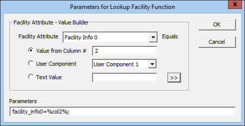 Parameters for Lookup Facility Function
